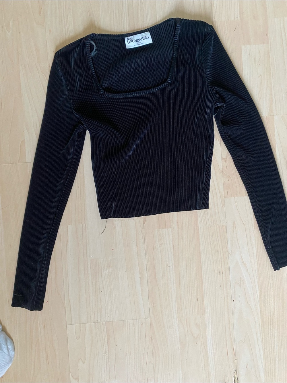 No Boundaries Black Ribbed Square-Neck Long Sleeve Top